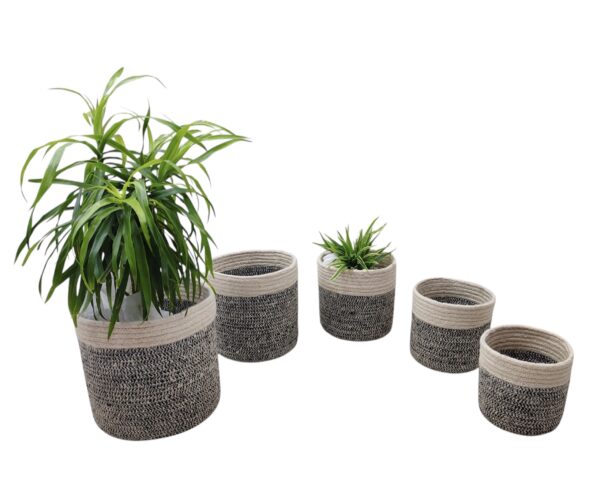 5-Piece Jute Planter Basket Set – Speckled Gray with White Top