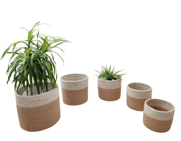 5-Piece Jute Planter Basket Set – Natural Jute with White Band