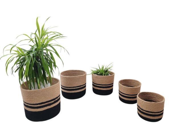5-Piece Jute Planter Basket Set – Natural with Black Stripe